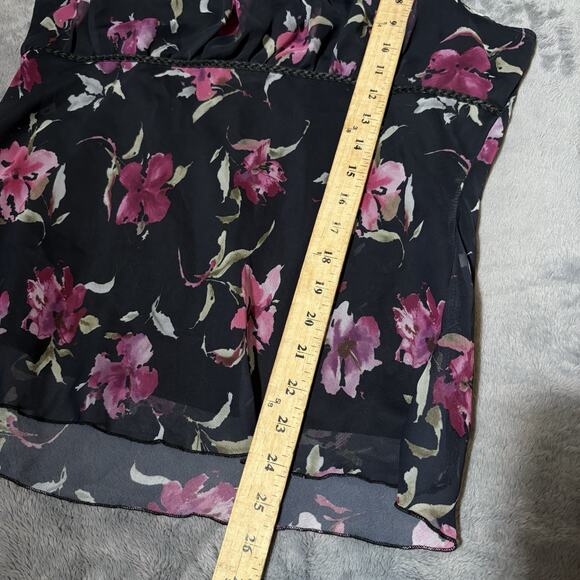 Fahion Bug Womens Floral Black Chiffon Tank Top Baby Doll XL Braided Straps Goth - Picture 11 of 12